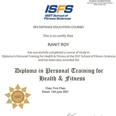My Diploma in Personal Training for Health & Fitness. All the days of studying and hard work paid off with this certification from a respected institution.