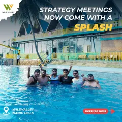Strategy meetings now come with a splash. A corporate team takes a break from their sessions to unwind in the pool at our Nandi Hills resort.