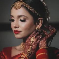 The final touches for this beautiful South Indian bride. We focus on capturing the elegance of bridal details, from the intricate temple jewellery and matha patti to the flawless makeup and rich colours of the silk saree.
