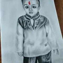 A commissioned portrait of a young boy in a traditional kurta, with the red bindi providing a striking pop of color.
