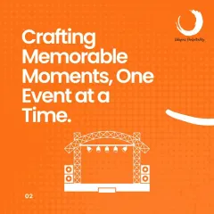 A promotional graphic highlighting our expertise in crafting memorable moments, one event at a time. The icon of a large stage represents our capability in managing large-scale productions.
