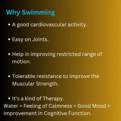 Swimming is a fantastic cardiovascular activity that is easy on the joints and can improve range of motion. For many, the calming effect of the water is a form of therapy, improving mood and cognitive function.