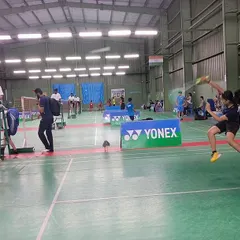A player executes a powerful jump smash during the YONEX SUNRISE Karnataka State Ranking Tournament held at our academy.