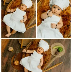 A collage showcasing different moments from the "Little Chef" session, from curious looks to happy giggles.