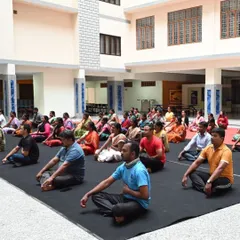 A wide view of the International Yoga Day session I conducted. It shows how these wellness events can bring large groups together for a shared experience of calm and rejuvenation.