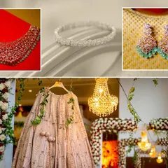 A beautiful flat lay and detail shots of the bride's reception jewelry and gown.