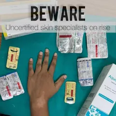 This image shows a case of misdiagnosis by an uncertified person. The patient was told they had vitiligo, but it was actually skin whitening from a steroid injection. A correct diagnosis from a board-certified dermatologist is critical.