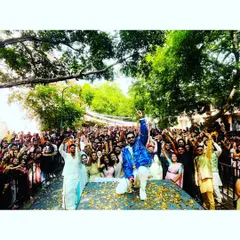 A picture-perfect moment with the incredible students at SJCE Mysore. The entire campus was one giant dancefloor, celebrating together in their ethnic wear.