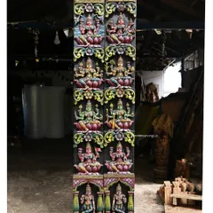 This pair of 72-inch vertical panels features the eight forms of Goddess Lakshmi (Ashta Lakshmi), each meticulously carved and painted. When placed together, they create a powerful and auspicious entryway or wall feature.