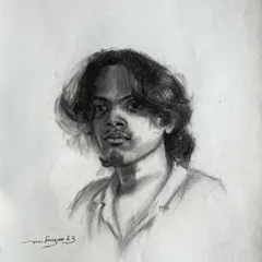 Another charcoal portrait study. I focused on capturing the volume and flow of the hair, using soft shading and sharp lines to create a realistic and engaging portrait.