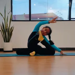 Charvi demonstrates a beautiful variation of the Mermaid Pose, showcasing her incredible flexibility and poise. Her transformation continues to inspire our entire community.