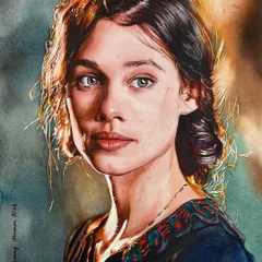 The play of light and shadow, especially the backlight catching the loose strands of hair, is what brings a portrait to life. This piece is a study in capturing that fleeting, gentle glow and the quiet intensity in her eyes.