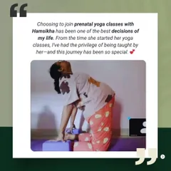 This screenshot from Melita shows her practicing a modified pose with blocks. Her testimonial speaks to how special the journey has been since she started my classes.