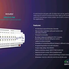 At the core of our wired systems is the KNX-certified multi-function actuator. This powerful device can manage up to 16 individual outputs, controlling everything from basic lights and fans to shutter channels and complex scenes.