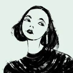 A stylized portrait with high contrast and a focus on form. I enjoy exploring different moods through these minimalist black and white digital drawings.