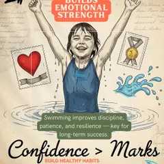 Confidence is more important than marks. Swimming builds emotional strength by improving discipline, patience, and resilience, which are key for long-term success.