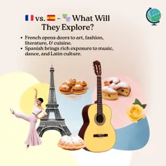 What cultures will my child explore? French opens doors to art, fashion, and literature, while Spanish offers rich exposure to music, dance, and Latin culture.