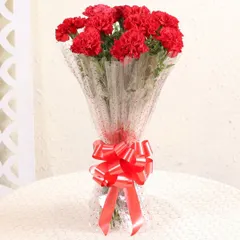 Simple, elegant, and full of charm, this bouquet of fresh red carnations is a wonderful way to show appreciation or affection. It's a beautiful and affordable option that I can deliver on the same day across Delhi NCR.