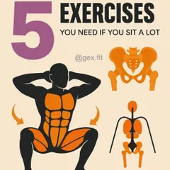 If you sit for long hours, your body compensates in ways that can lead to pain and stiffness. This graphic introduces five simple exercises I recommend to counteract the effects of a sedentary lifestyle by opening the hips, activating the core, and improving posture.