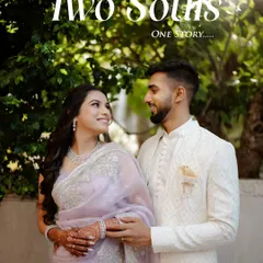 "Two Souls, One Story." A beautiful outdoor portrait of Sagar and Sakshi on their engagement day, capturing their love and excitement in the soft, natural light.