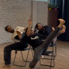 A dynamic pose from our X-Sense course, which blends contemporary dance technique with dance-theatre choreography. We train you to use your body with intention and grace.