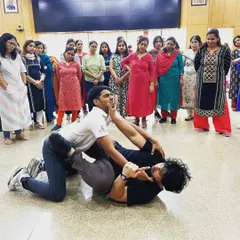 Here, I am demonstrating a ground defense technique to a women's self-defense workshop. Learning how to defend yourself when you are on the ground is a critical survival skill that I teach to all my students, regardless of their size or strength.
