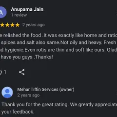 A happy customer sharing that our food was exactly like home, not oily or heavy, and that even the rotis were thin and soft. This is the quality we always aim for.