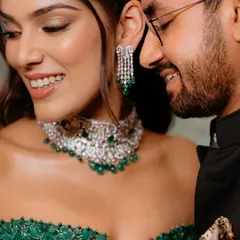 I love capturing the glow in these candid moments. For this reception look, the focus was on luminous skin and soft glam that felt effortless and comfortable, allowing the bride to shine in her beautiful emerald gown.