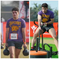 This is me in action during a competition, performing a kettlebell farmer's walk and a sled pull. This is the level of intensity and functional strength I bring to my training.