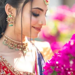 A close-up of this bride's engagement makeup. The soft smokey eye and glowing skin create a look that is both elegant and romantic.