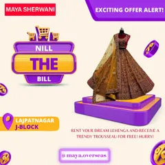 This graphic clearly explains my offer. Rent your dream lehenga from my collection and receive a trendy trousseau completely free. It’s the most exciting offer you’ll find for your wedding shopping.