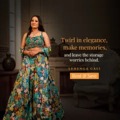 Twirl in elegance and leave the storage worries behind. This beautiful floral print lehenga is light, vibrant, and perfect for a daytime sangeet or mehendi celebration.