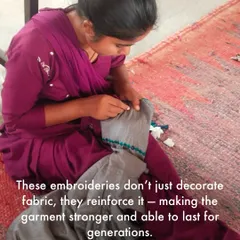 These embroideries don't just decorate fabric, they reinforce it. The dense stitching of Pakka embroidery makes the garment stronger and able to last for generations.