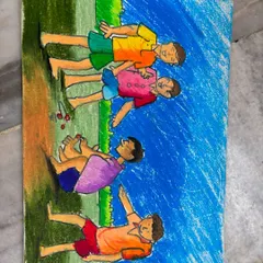 A close-up of the memory drawing showing children playing. We focus on composition, human proportions, and creating a sense of story.