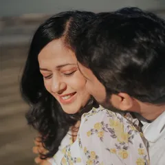 The pure joy of a candid moment. This close-up from Sanket and Apeksha's Goa shoot is a perfect example of the fun, relaxed, and candid couple photography we specialize in.