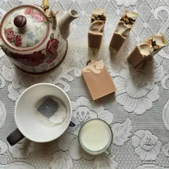 A tea party with my Earl Grey Tea soap. Made with real brewed tea and a blend of bergamot and spearmint essential oils, it's a truly aromatic and pampering experience.