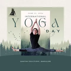 A graphic celebrating International Yoga Day from our studio in Bangalore. It's a day to honor this ancient practice and the positive changes it brings to our lives.