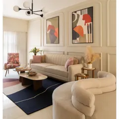 This living room showcases our take on Neo Japandi style, blending minimalism with warmth. We used a soothing beige palette, clean lines, and curated abstract art to create a space that feels both modern and timeless.