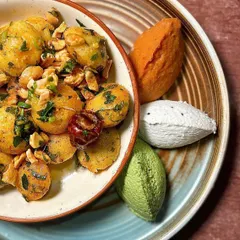 A tribute on a plate. For Independence Day, I created this special dish of mini idlis served with tricolour chutneys, celebrating the flavours of India.