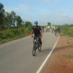 A rider leading the pack on a scenic country road. This is what our weekend explorations look like.