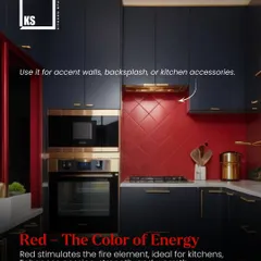 Red stimulates the fire element and is the color of energy and passion. Use it for an accent wall or backsplash to add warmth and strength to your kitchen.