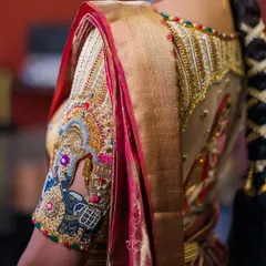 A closer look at the soul of my craft. This bridal blouse sleeve features elaborate zardosi and threadwork, with traditional motifs like the elephant symbolizing strength and prosperity, all meticulously hand-embroidered.