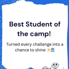 Celebrating the "Best Student of the Camp." This award recognizes a student who turned every challenge into a chance to shine, embodying the spirit of creativity and perseverance we foster.