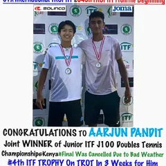Another international trophy for the cabinet. Congratulations to Aarjun Pandit, joint winner of the Junior ITF J100 Doubles Championship in Kenya. This was his 4th ITF trophy in just three weeks.