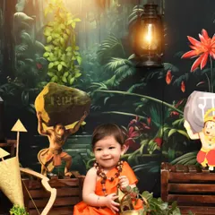 A powerful and unique "Ram Ji" themed shoot. This setup includes elements from the Ramayana, like Hanuman and his mace, creating a visually rich story.