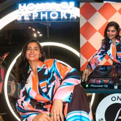 Posing by the DJ console at the Sephora India launch event. I seamlessly blend my influencer presence with my DJ skills to amplify brand messaging.