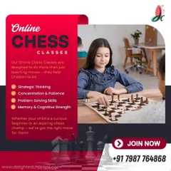 Our online chess classes are perfect for both curious beginners and aspiring chess champs. This graphic outlines the key skills your child will develop, including strategic thinking, concentration, and cognitive strength.