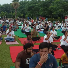 There is a special energy when we practice Pranayama together in the open air. This large outdoor session shows our community breathing as one, connecting with nature and detoxifying not just the body, but the mind as well.
