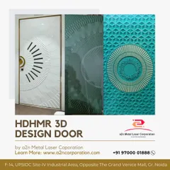 This collage displays the versatility of our HDHMR 3D design doors. We can achieve a variety of aesthetics, from the minimalist radial design on the left to the intricate geometric patterns on the right, all crafted for durability and a modern finish.