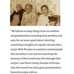 We inherit jewelry and saris, but we often forget the intangible inheritance of a recipe. I started Nivaala to remind people that mortality is real, and we must keep the memory of our loved ones alive through their food.